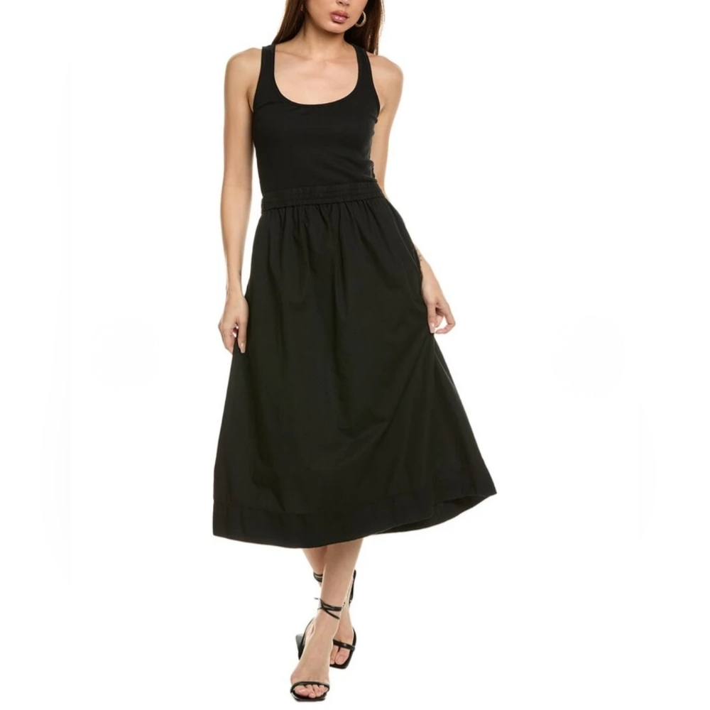 Nation Ltd 'Sadelle' Dress Black Tank Top Poplin Skirt Organic Pima Cotton Sz S